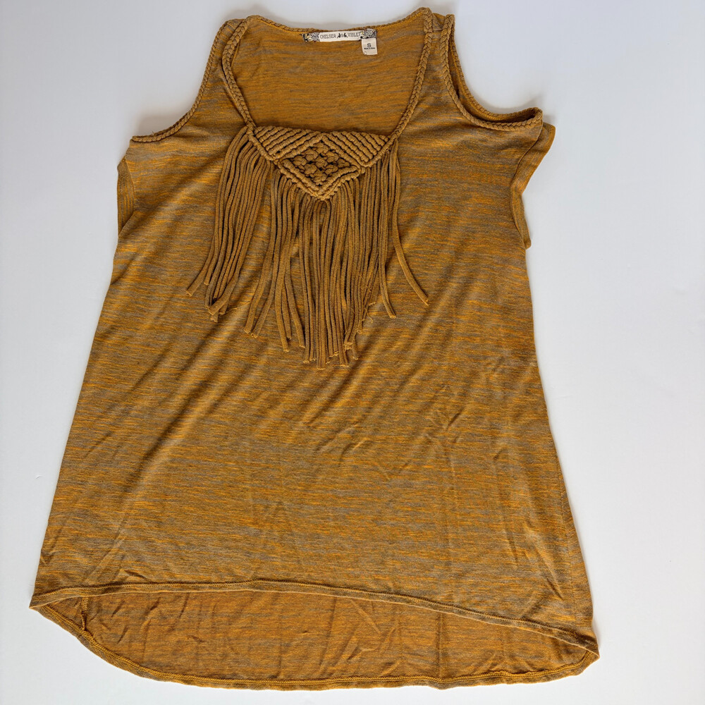 Chelsea And Violet Fringe Tank Top Boho Y2K Gold Size S